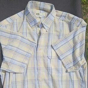 Tilley Casual Plaid Button-Down Shirt - Light Blue‎ and Yellow
